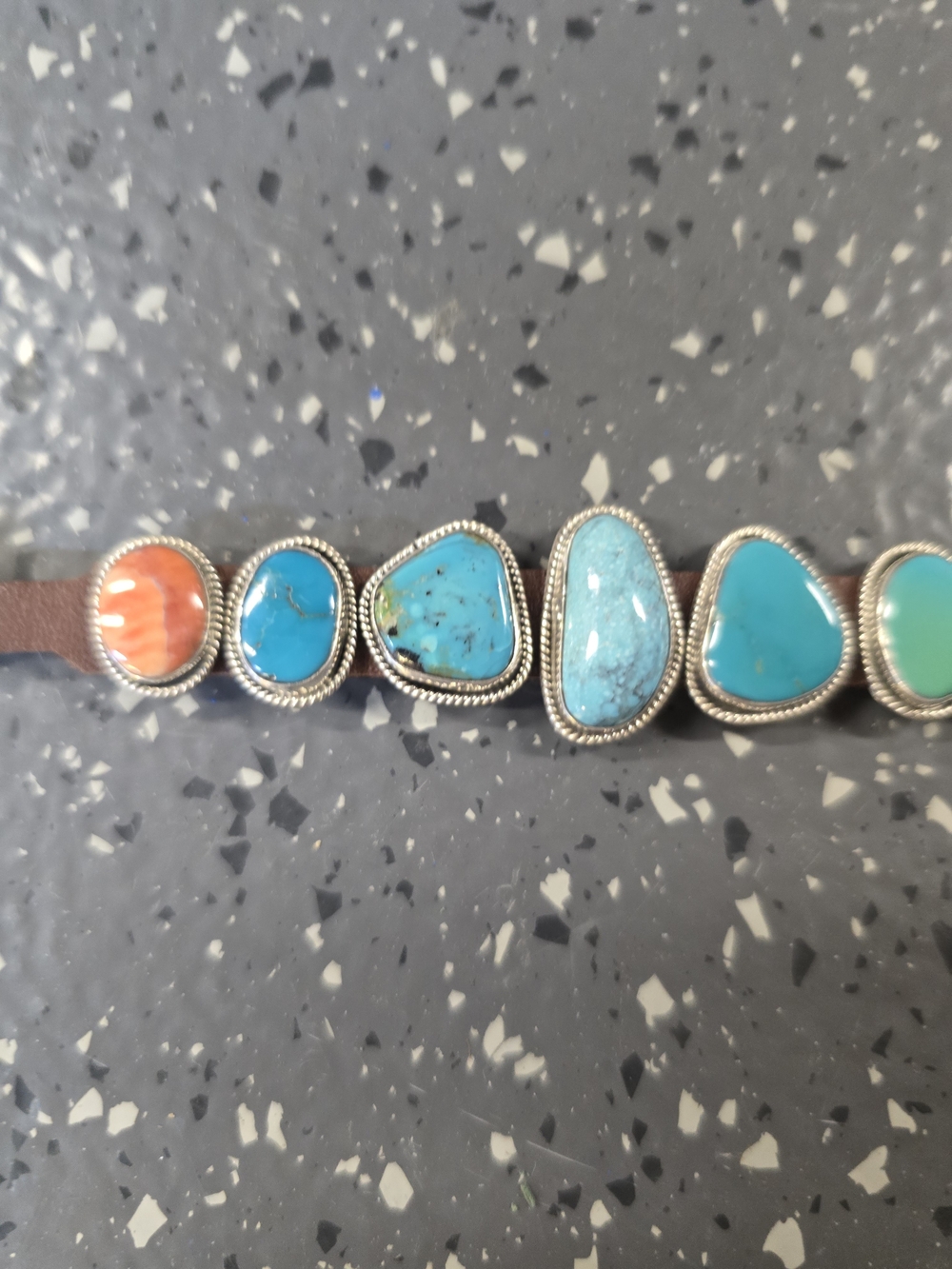 Turquoise and Spiny Stone Leather Bracelet - Picture 3 of 3